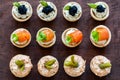 Top view of multiple mini pastry tartlets.