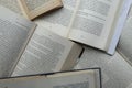 Top view of a multiple old literature text books