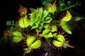 top view of multiple venus flytraps catching insects