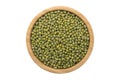 Top view of mung bean in wooden bowl isolated