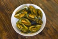 Top view of Mussels in Salted Egg sauce. A variant of a popular snack or meal in the Philippines, locally known as Tahong