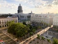 Top view of National Capitol Building and the central park on sunset in the old Havana. Cuba Royalty Free Stock Photo