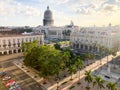 Top view of National Capitol Building and the central park on sunset in the old Havana. Cuba Royalty Free Stock Photo