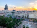 Top view of National Capitol Building and the central park on sunset in the old Havana. Cuba Royalty Free Stock Photo