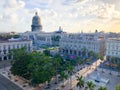 Top view of National Capitol Building and the central park on sunset in the old Havana. Cuba Royalty Free Stock Photo