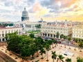 Top view of National Capitol Building and the central park on sunset in the old Havana. Cuba