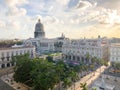 Top view of National Capitol Building and the central park on sunset in the old Havana. Cuba Royalty Free Stock Photo