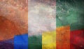 Top view of national lgbt retro flag of Cote d\'lvoire with grunge texture, no flagpole. Plane design, layout.