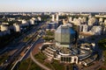 Top view of the National library and a new neighborhood with a Park in Minsk.Belarus, public building Royalty Free Stock Photo