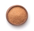 Top view of natural brown cane sugar in wooden bowl Royalty Free Stock Photo