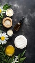 Top view of natural cosmetic products with herbal ingredients for a complete skincare regimen Royalty Free Stock Photo