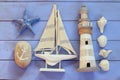 Top view nautical concept with nautical life style objects