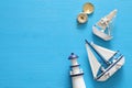 top view nautical concept with sea life style objects