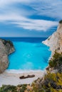 Top view of Navagio Shipwreck Beach on Zakynthos island, Greece. Famous attraction landmark must-see place visit in Royalty Free Stock Photo