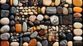 Top view of a neatly organized stones storage box. Collection of rocks and minerals Royalty Free Stock Photo