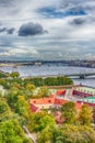 Top view Neva river in St. Petersburg Trinity Foundry bridge pa