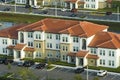 Top view of new apartment condos in Florida suburban area. Family housing in quiet neighborhood. Real estate development Royalty Free Stock Photo