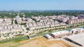 Top view new development riverside residential and commercial neighborhood with vacant land in Texas, USA Royalty Free Stock Photo