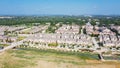 Top view new development riverside residential and commercial neighborhood with vacant land in Texas, USA Royalty Free Stock Photo