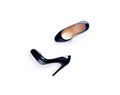 Top view of new pair of black stylish women shoes