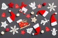 Top view of New Year decorations on black background. Merry Christmas concept Royalty Free Stock Photo