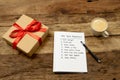 2019 New Year Resolutions written on notebook with Gift and coffee on wood table in Better life goals Royalty Free Stock Photo