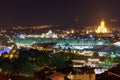 Top view on night center of Tbilisi with Cathedral and objects of modern architecture