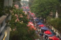 Top view of Night market in twilight time is popular tourist attraction sell a lot of souvenirs and handicrafts.