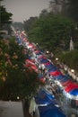 Top view of Night market in twilight time is popular tourist attraction sell a lot of souvenirs and handicrafts.