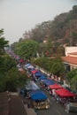 Top view of Night market in twilight time is popular tourist attraction sell a lot of souvenirs and handicrafts.