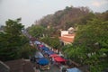 Top view of Night market in twilight time is popular tourist attraction sell a lot of souvenirs and handicrafts.