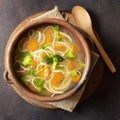 Top view noodle soup winter meals bowl. High quality and resolution beautiful photo concept