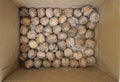 top view of Nuts in a cardboard box. Royalty Free Stock Photo