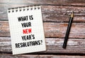 Top View Of Office Desk and Notepad With Text - What is Your New Year's Resolutions Royalty Free Stock Photo