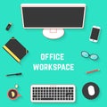 Top view of office desk with pc Royalty Free Stock Photo