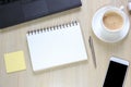 Top view of office desk table with computer, smartphone,stationery and coffee cup Royalty Free Stock Photo