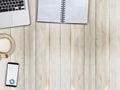 Top view office desk table with laptop, coffee, book and mobile Royalty Free Stock Photo