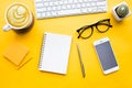 Top view of office desk table with modern accessories,supplies Royalty Free Stock Photo