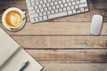 Top view office table with notepad, computer and coffee cup Royalty Free Stock Photo