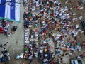 Top view of Group of Islamic people gathered in a cultural meeting during the corona with some people having masks in a village in