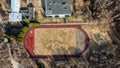 Top view of an old abandoned stadium. Abandoned football field.