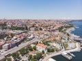 Top view of the old city of Istanbul and the Bosphorus, in the foreground low-rise buildings, against the backdrop of city hills Royalty Free Stock Photo