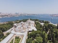 Top view of the old city of Istanbul and the Bosphorus, in the foreground low-rise buildings, against the backdrop of city hills Royalty Free Stock Photo