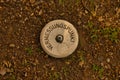 Top view of an old German boundary stone 
translation: survey point Royalty Free Stock Photo