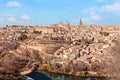 Top view of old medieval Toledo from hill in winter sunny day. Royalty Free Stock Photo