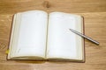 Top view of old open book with fountain pen Royalty Free Stock Photo