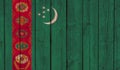 Top view of Old Painted Flag of Turkmenistan on Dark Wooden Fence, wall. patriot and travel concept. no flagpole. Flag background Royalty Free Stock Photo