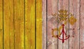 Top view of Old Painted Flag of Vatican City Holy See on Dark Wooden Fence, wall. patriot and travel concept. no flagpole. Flag Royalty Free Stock Photo
