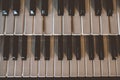 Top view old piano keyboard with old vintage tone Royalty Free Stock Photo