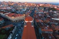 Top view of old Porto downtown at dusk.